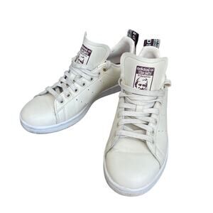 Adidas Stan Smith Women 7.5 Cream Leather Sneakers Burgundy Logo Casual H00631